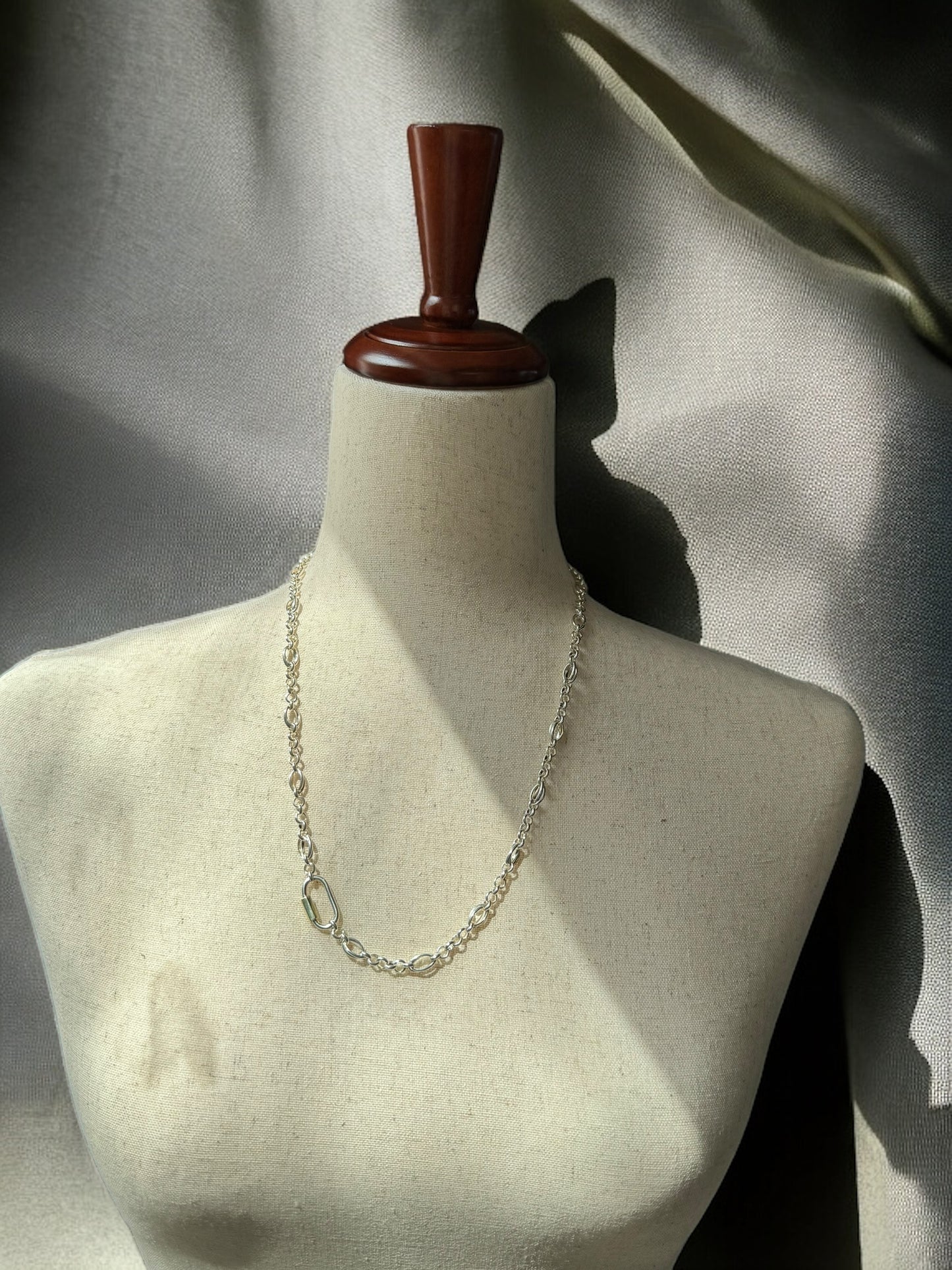Sterling Silver Chunky Chain Necklace With Gold and Silver Carabiner Clasp