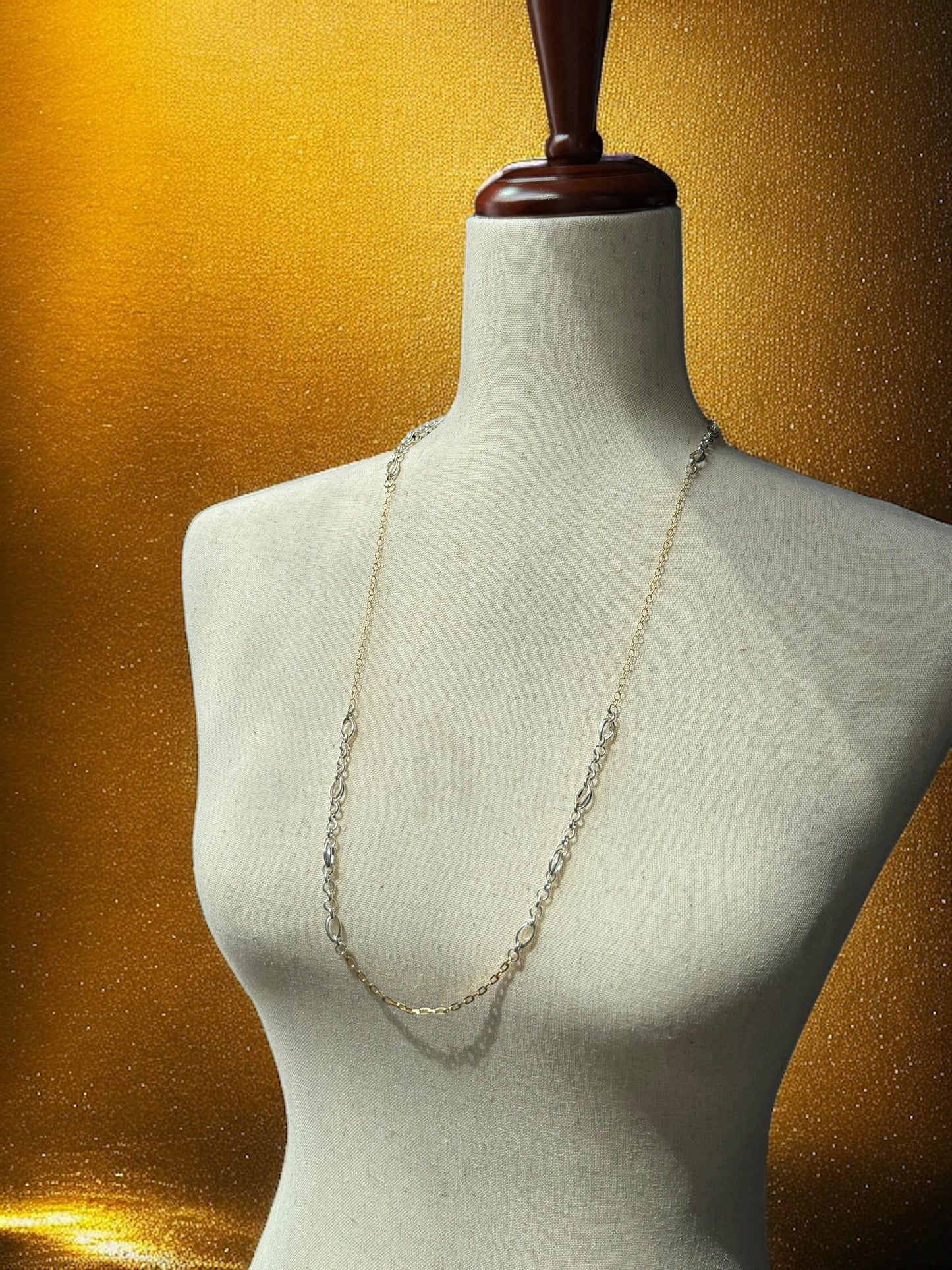 Mixed Media Sterling and 14kGF Long Chain