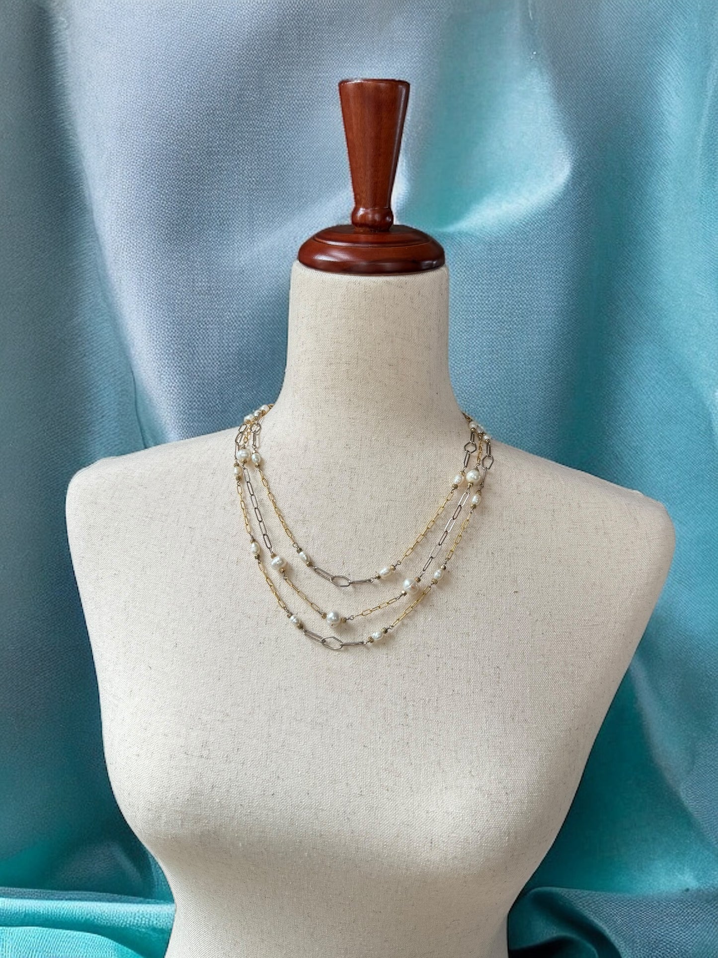 Three Strand Gold and Pearl Necklace