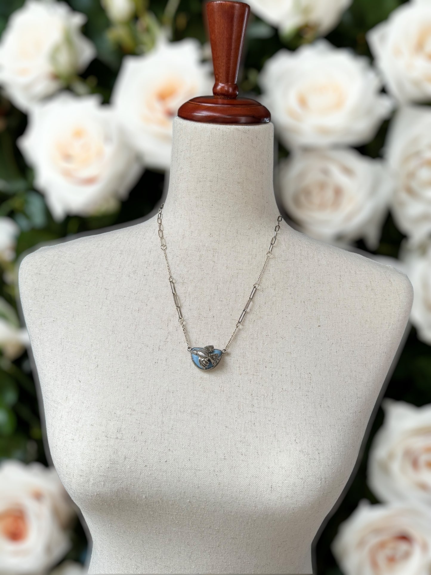 Blue Opal Cuttlebone Cast Bird Necklace