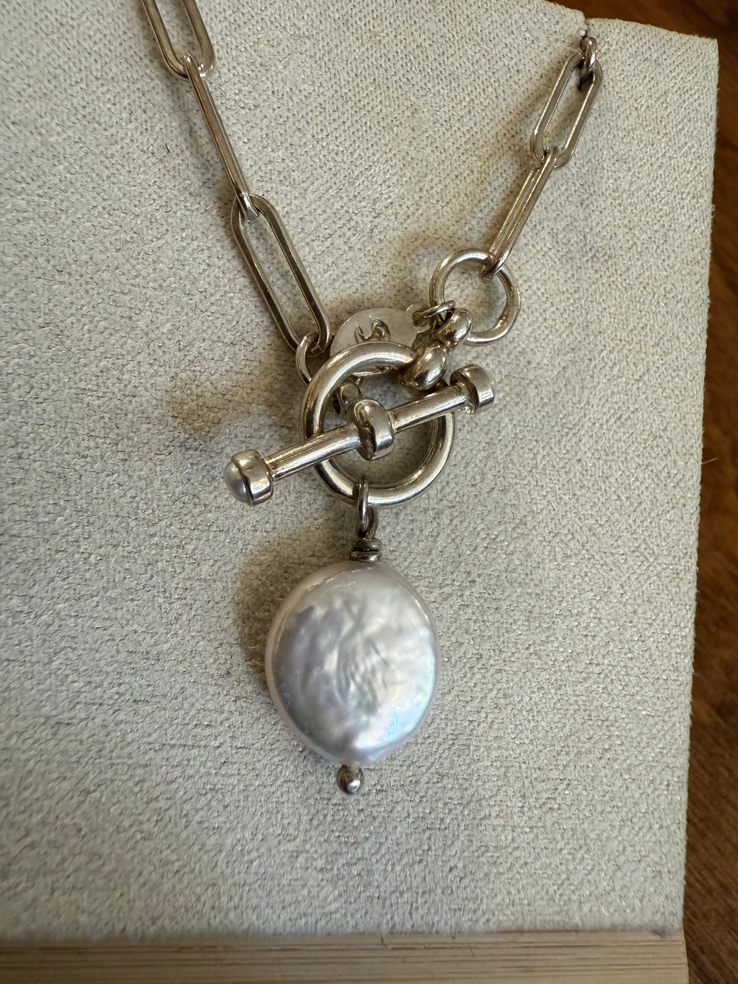 Sterling and Pearl Paperclip Toggle