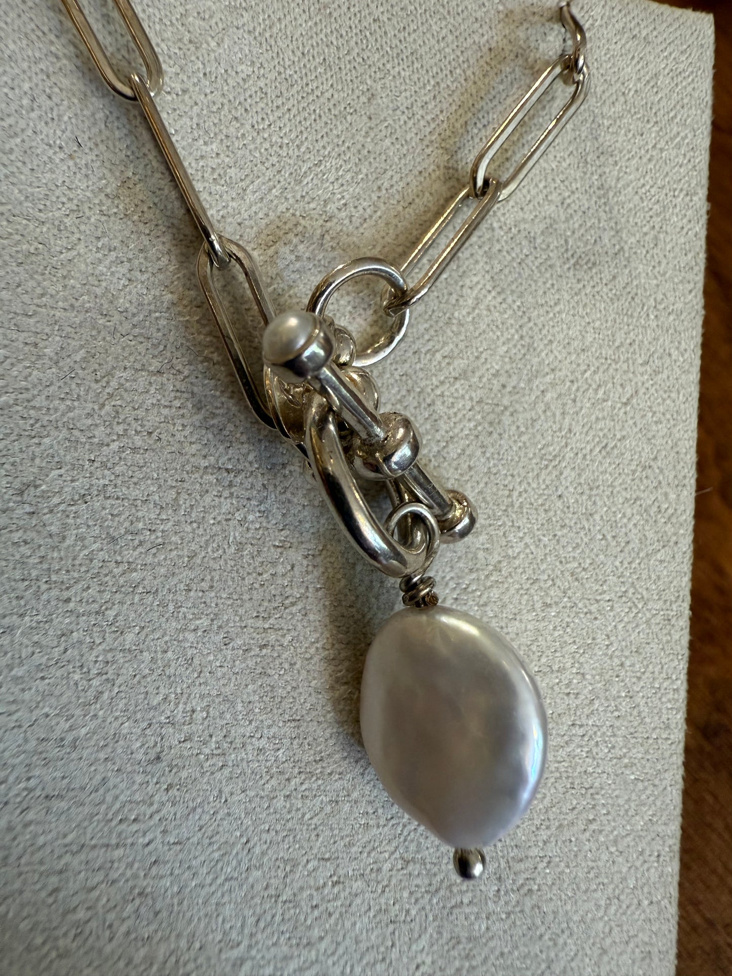 Sterling and Pearl Paperclip Toggle