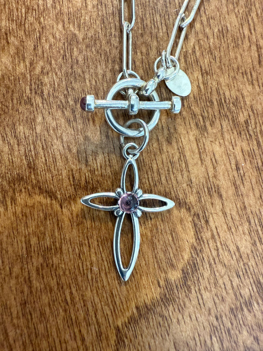 Tourmaline Petite Cross/Toggle Paperclip Necklace