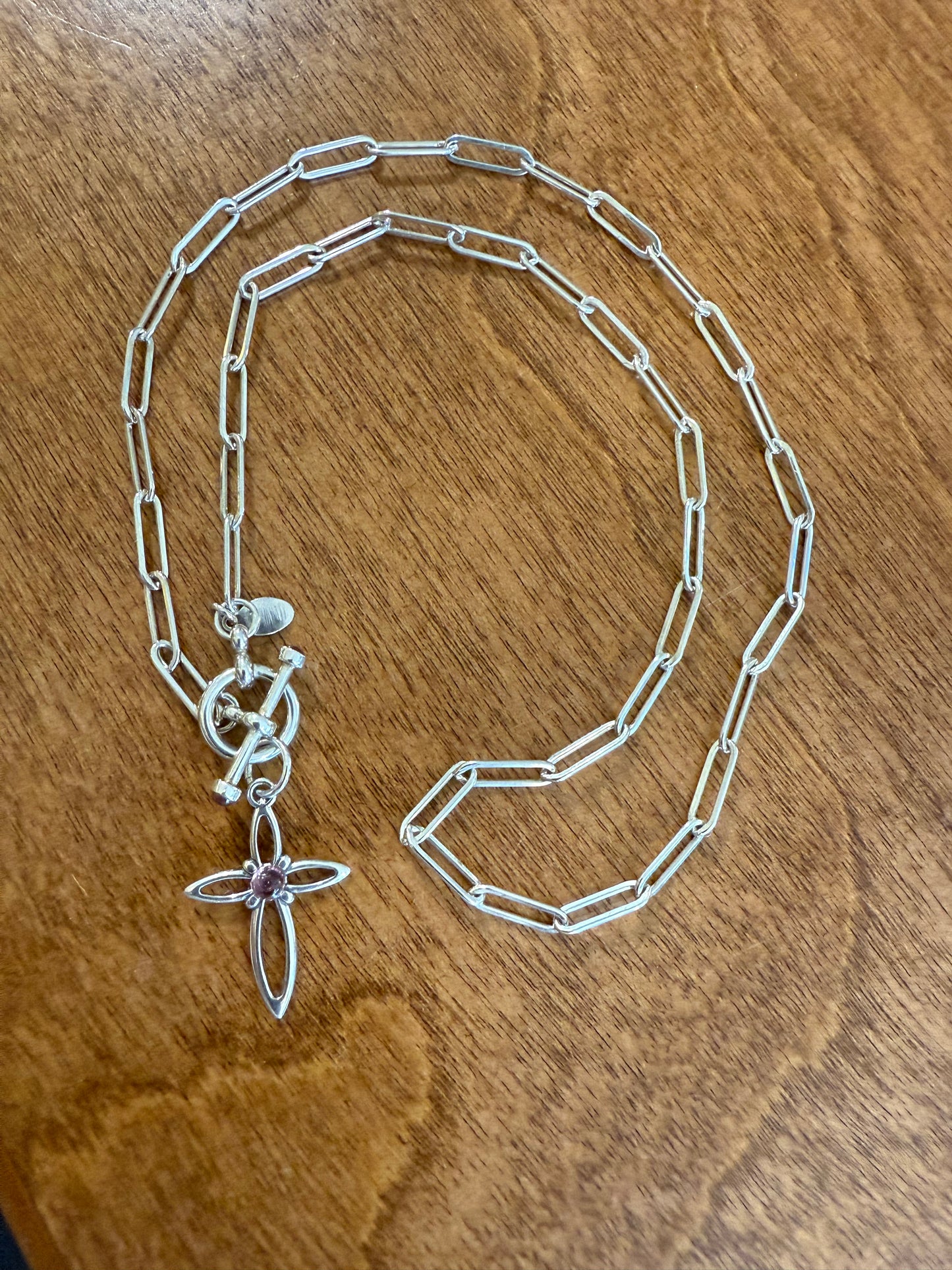 Tourmaline Petite Cross/Toggle Paperclip Necklace