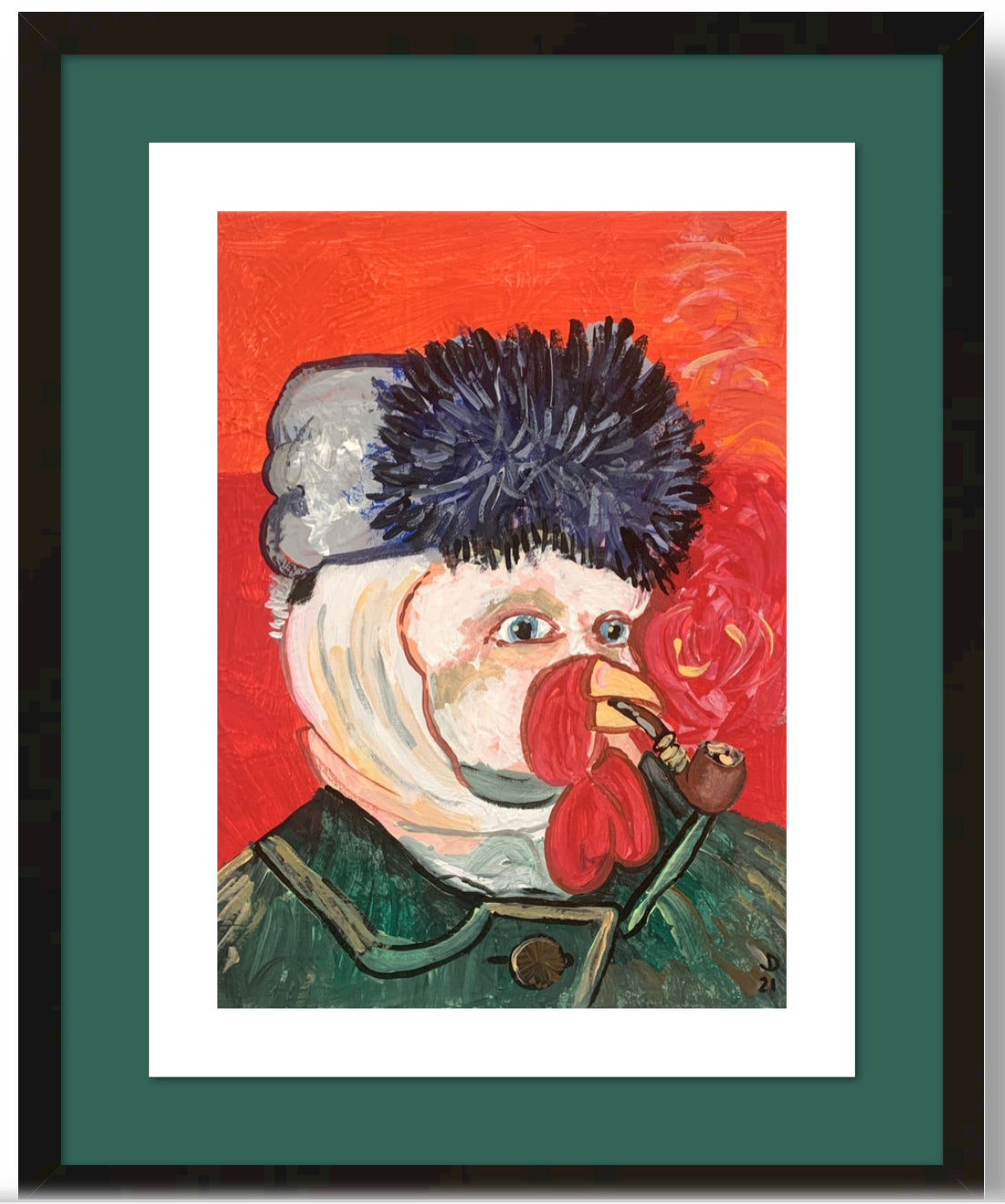 “Self Portrait as a Chicken with Pipe” Painting