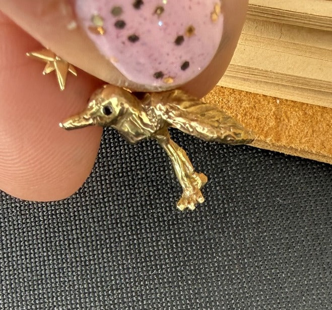 Detail — 14k gold piping plover with black lab-grown diamond eye