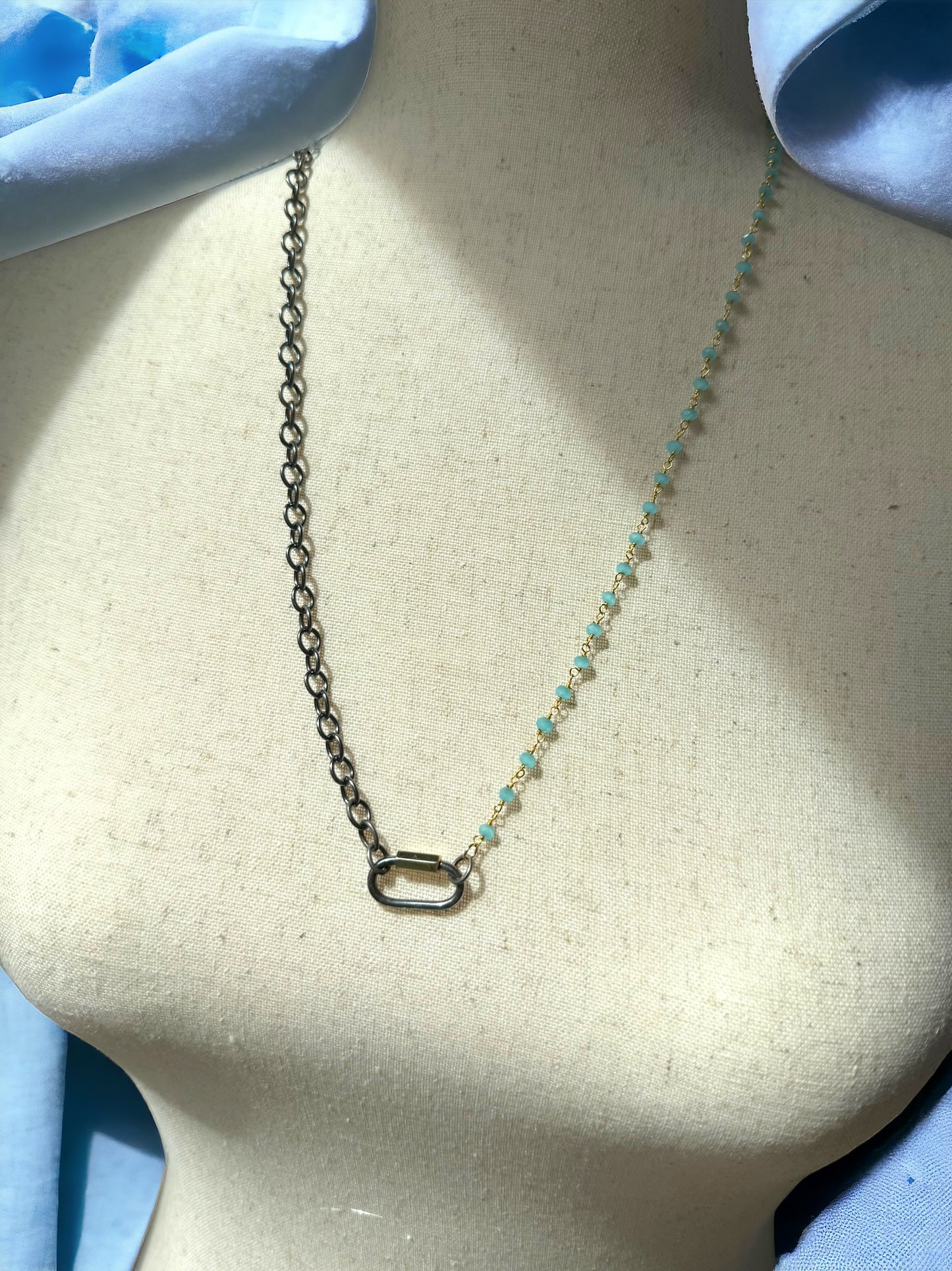 Amazonite and Sterling Long Necklace with Carabiner Clasp