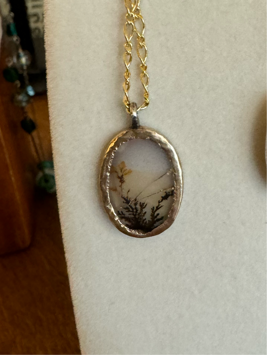 Dendritic Agate Pendant in 14k gold and sterling silver