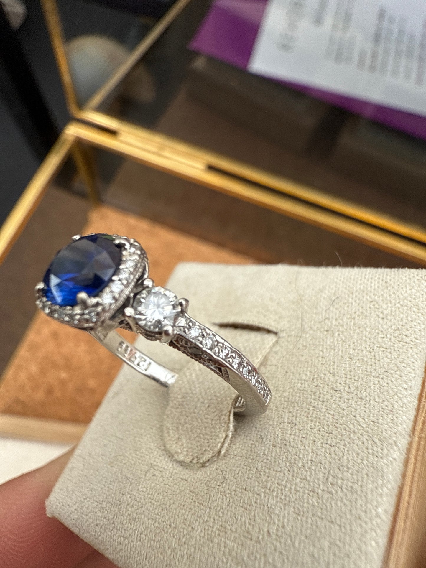Platinum Diamond and Sapphire Ring