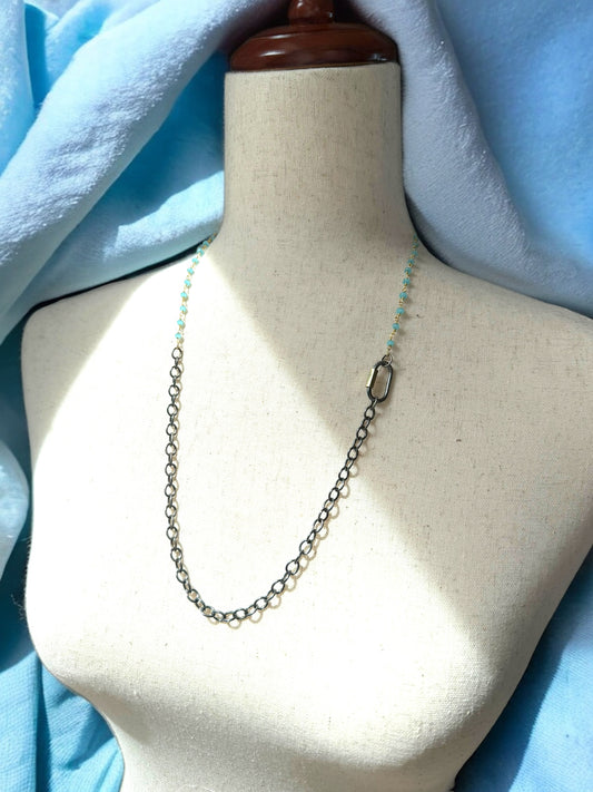Amazonite and Sterling Long Necklace with Carabiner Clasp