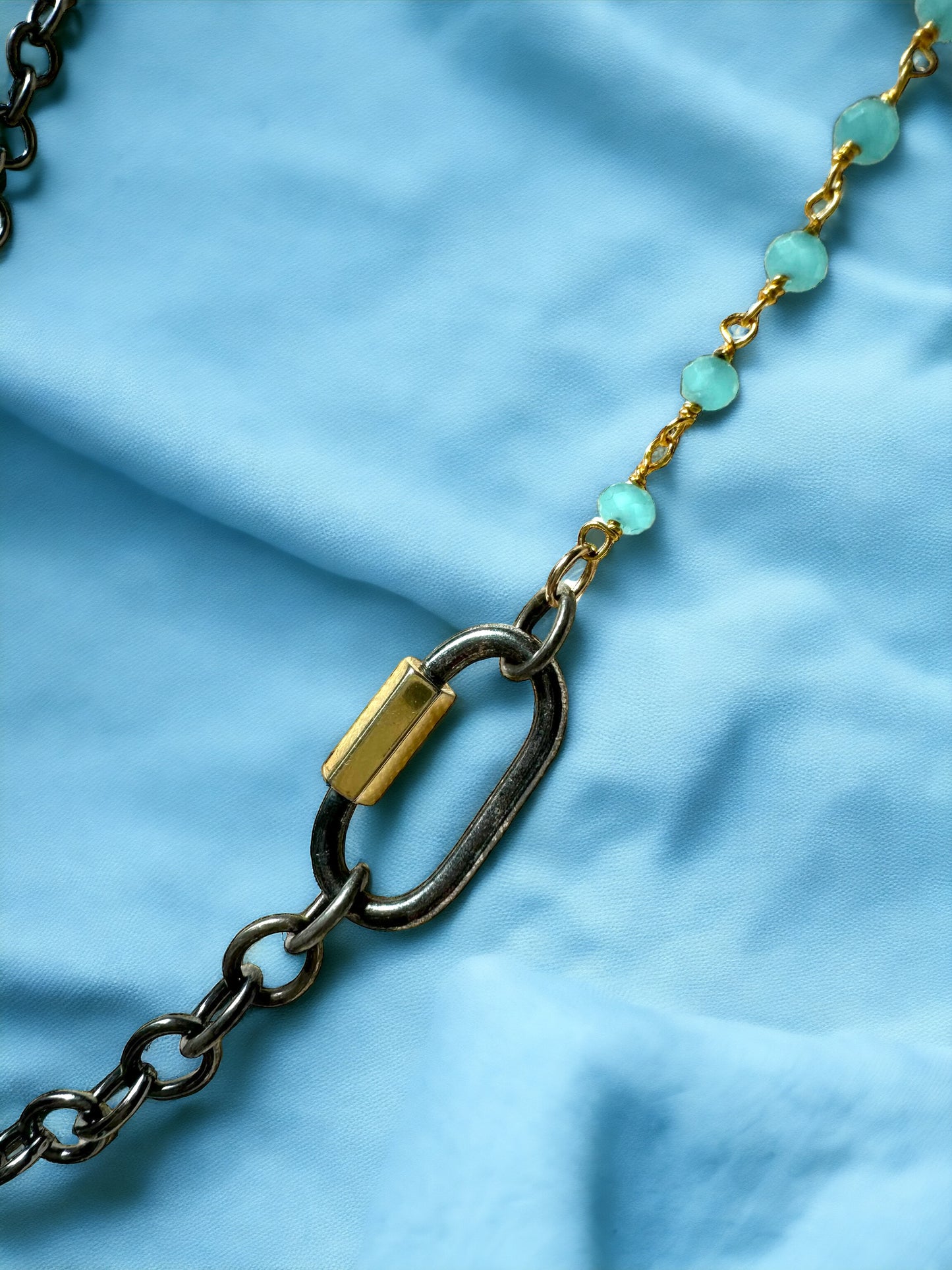 Amazonite and Sterling Long Necklace with Carabiner Clasp