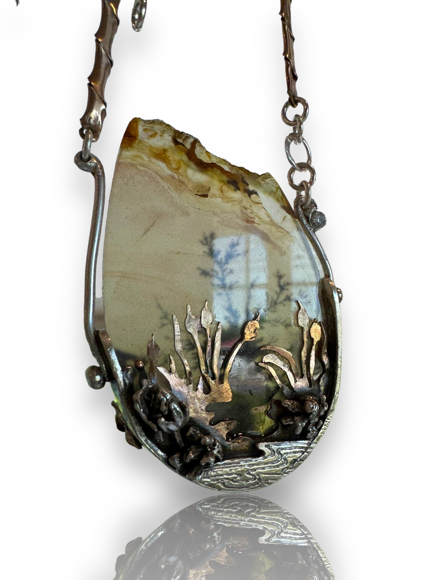 Dendritic Agate Mixed Metal Scenic Necklace