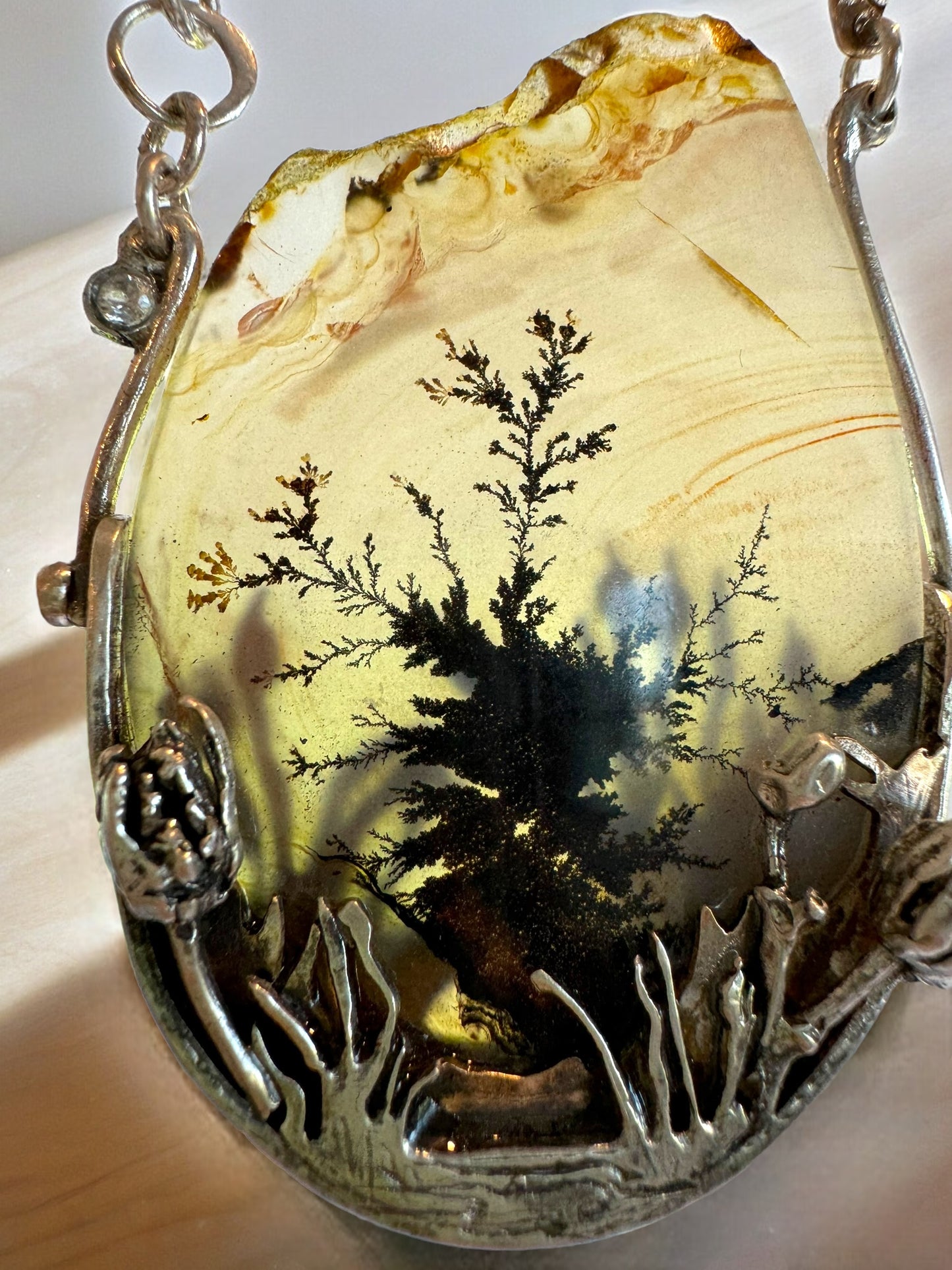 Dendritic Agate Mixed Metal Scenic Necklace