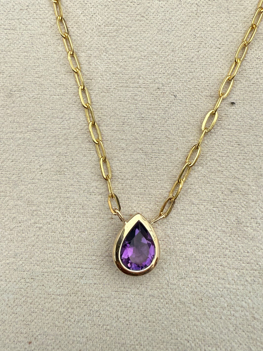 14k Amethyst Teardrop Necklace