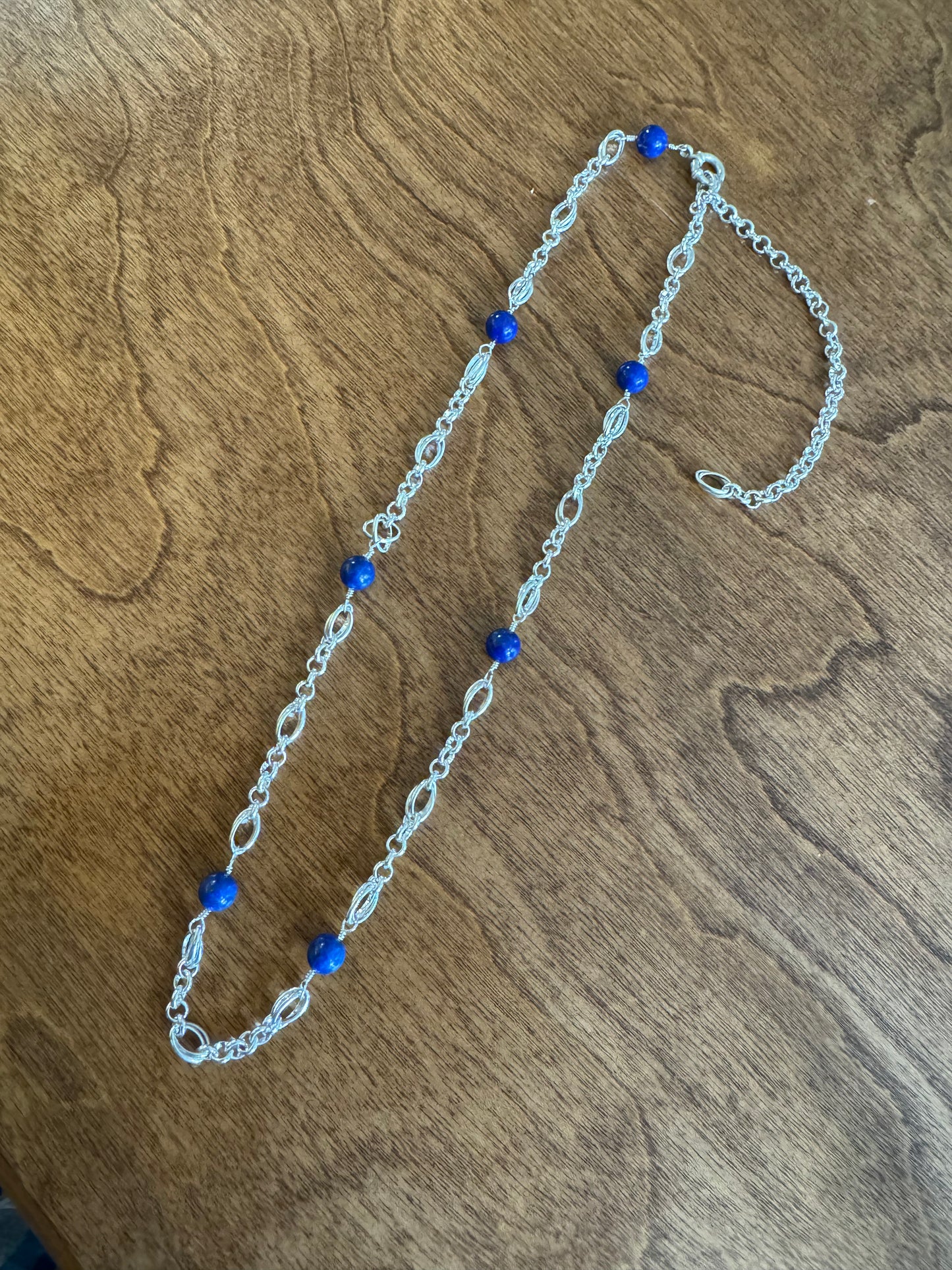 Lapis Bead and Silver Chain