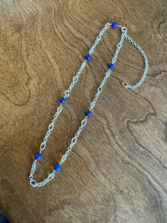 Lapis Bead and Silver Chain
