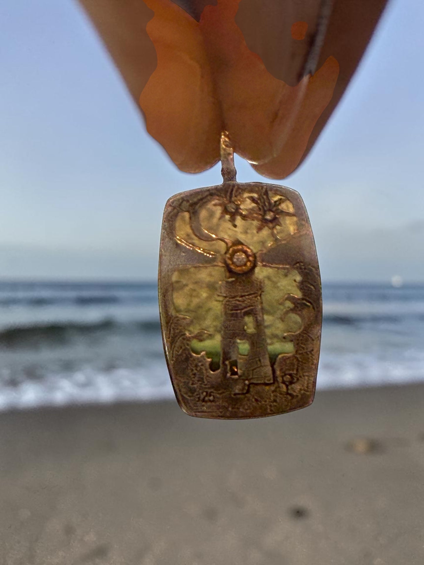 Opalized Wood Lighthouse Pendant With Stars
