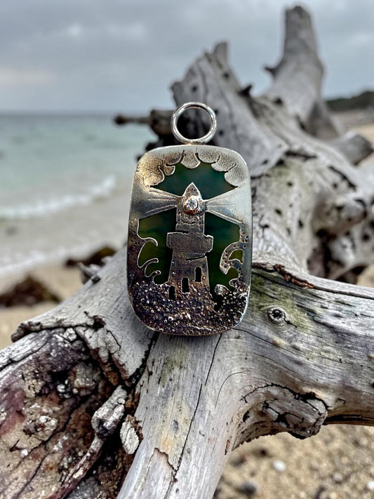 Opalized Wood Lighthouse Pendant