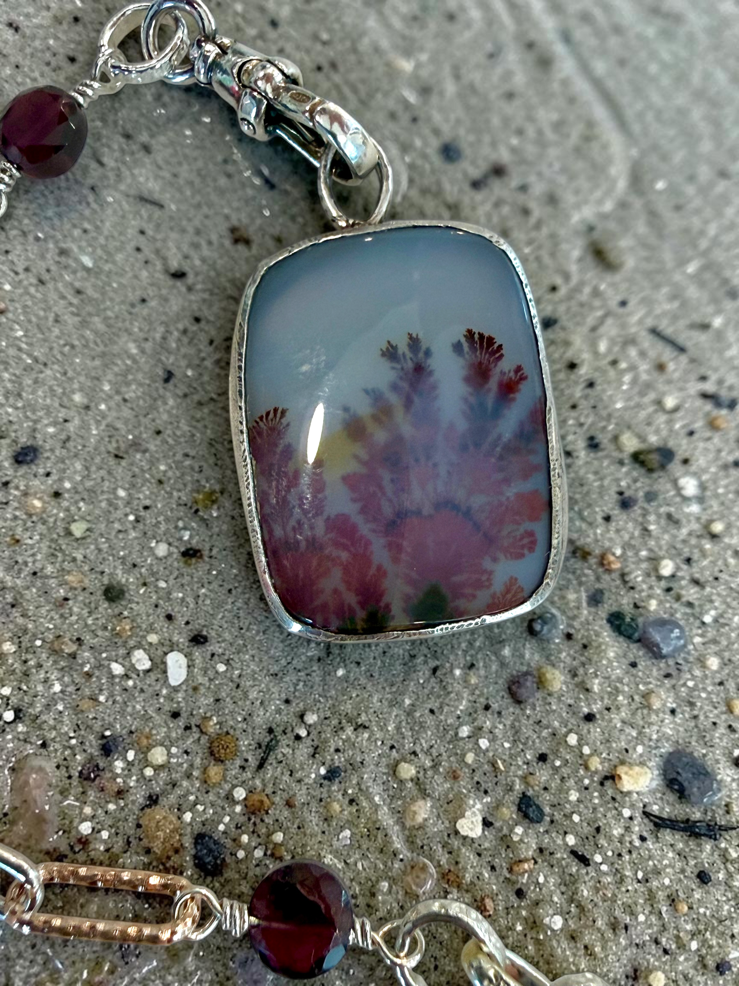 “Clownfish”  Agate Scenic Pendant in 14k Gold and Sterling Silver with Custom Chain