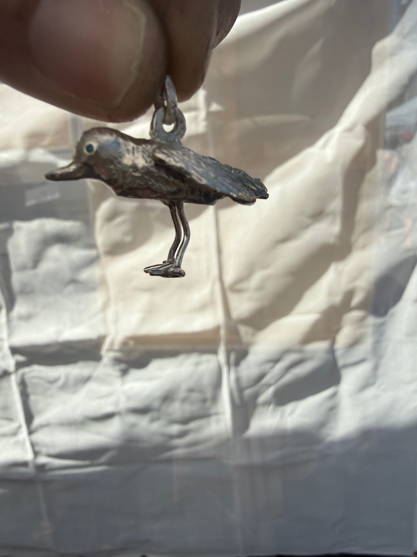 Dimensional Sterling Cast Plover with Aquamarine Eyes