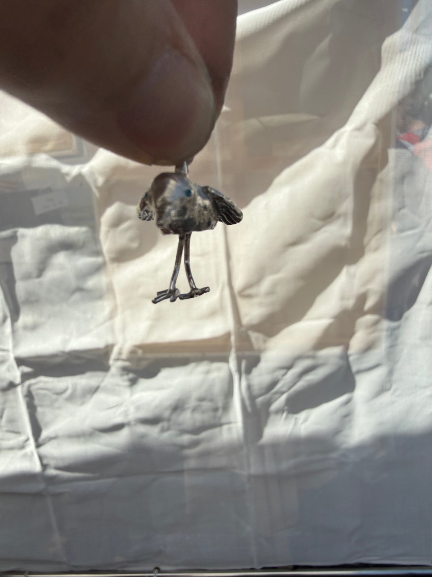 Dimensional Sterling Cast Plover with Aquamarine Eyes
