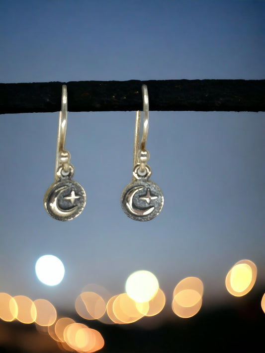Celestial Sterling Moon/Star Dangle Earrings