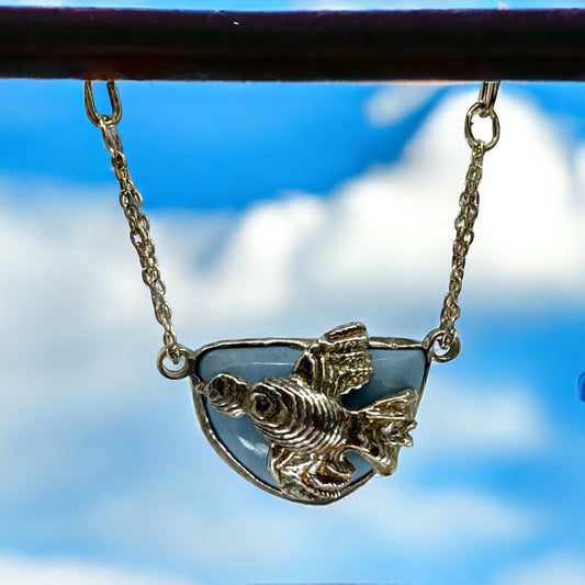 Blue Opal Cuttlebone Cast Bird Necklace