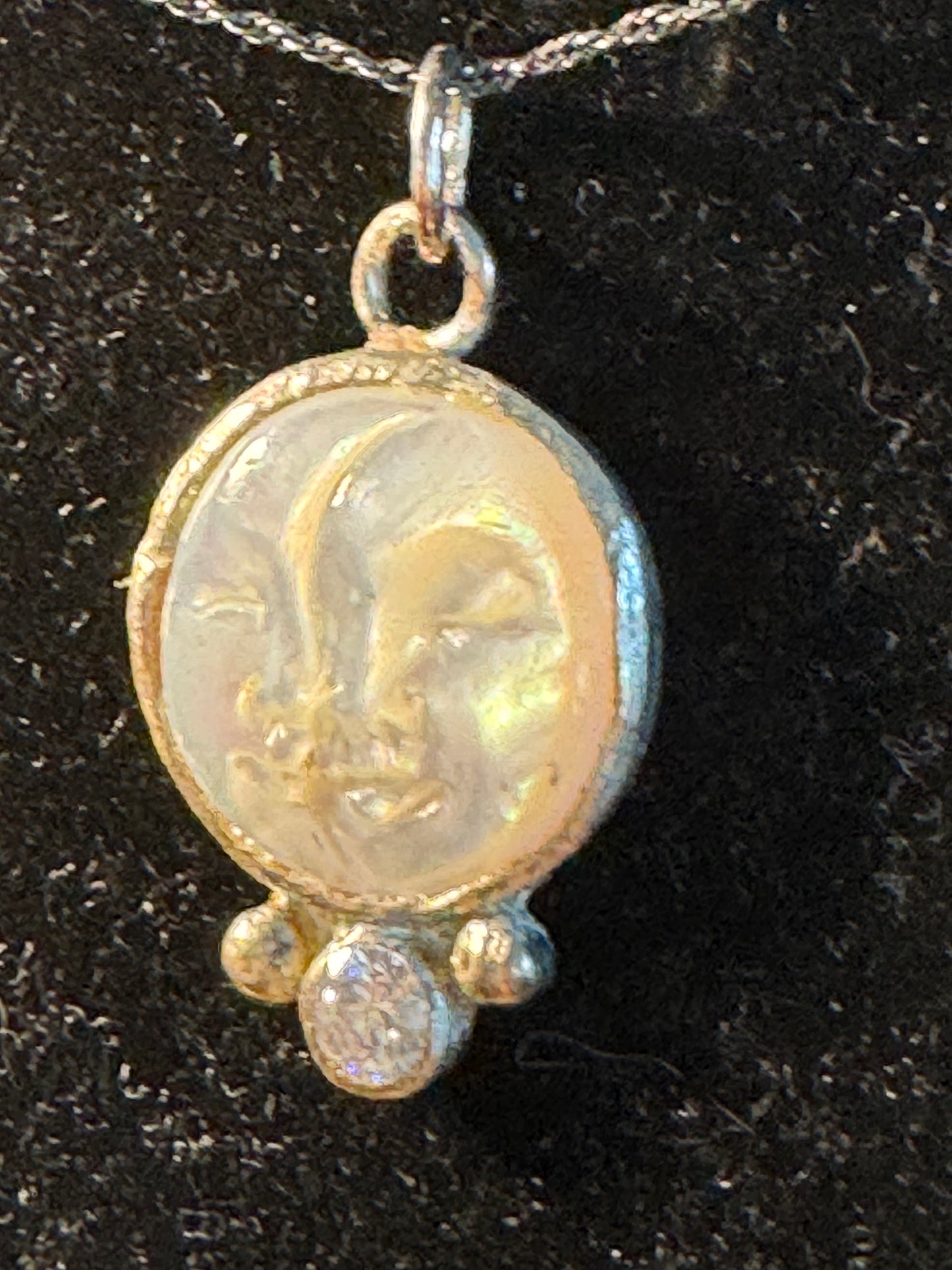 Celestial Mother of Pearl Moon Double-Face Pendant