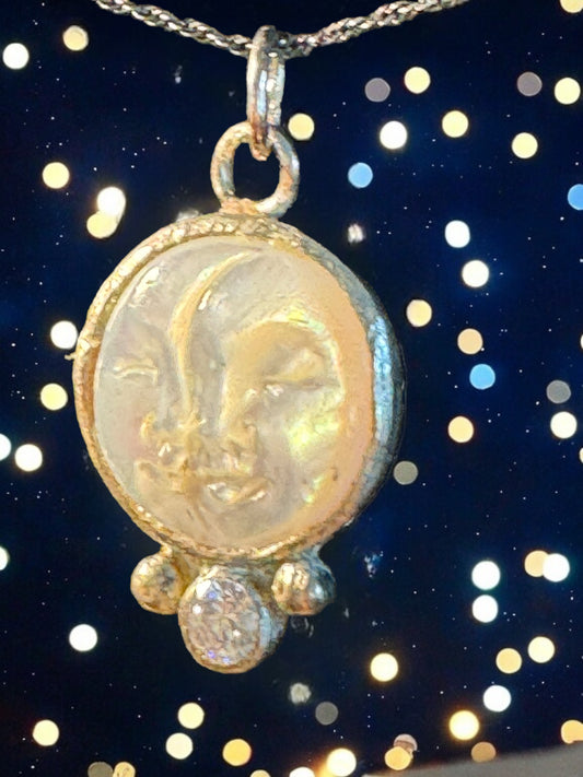Celestial Mother of Pearl Moon Double-Face Pendant