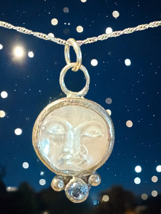 Celestial Mother of Pearl Moon-Face Pendant