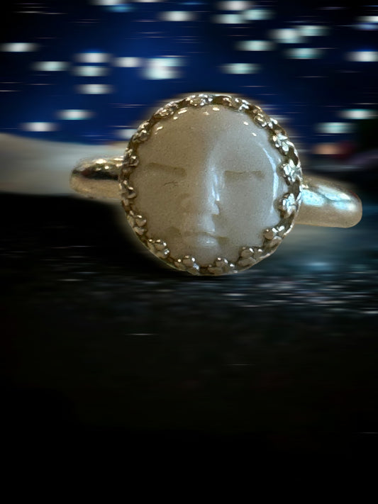 Celestial Bone Moon Face Ring