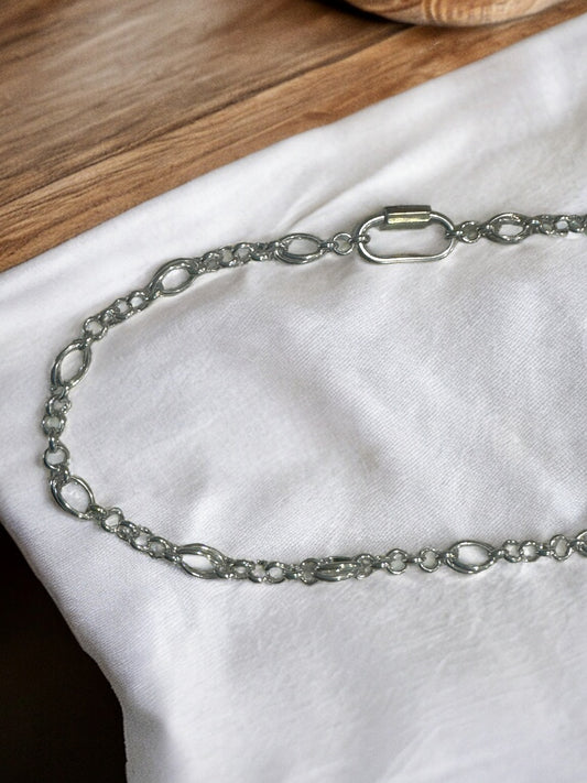 Sterling Silver Chunky Chain Necklace With Gold and Silver Carabiner Clasp