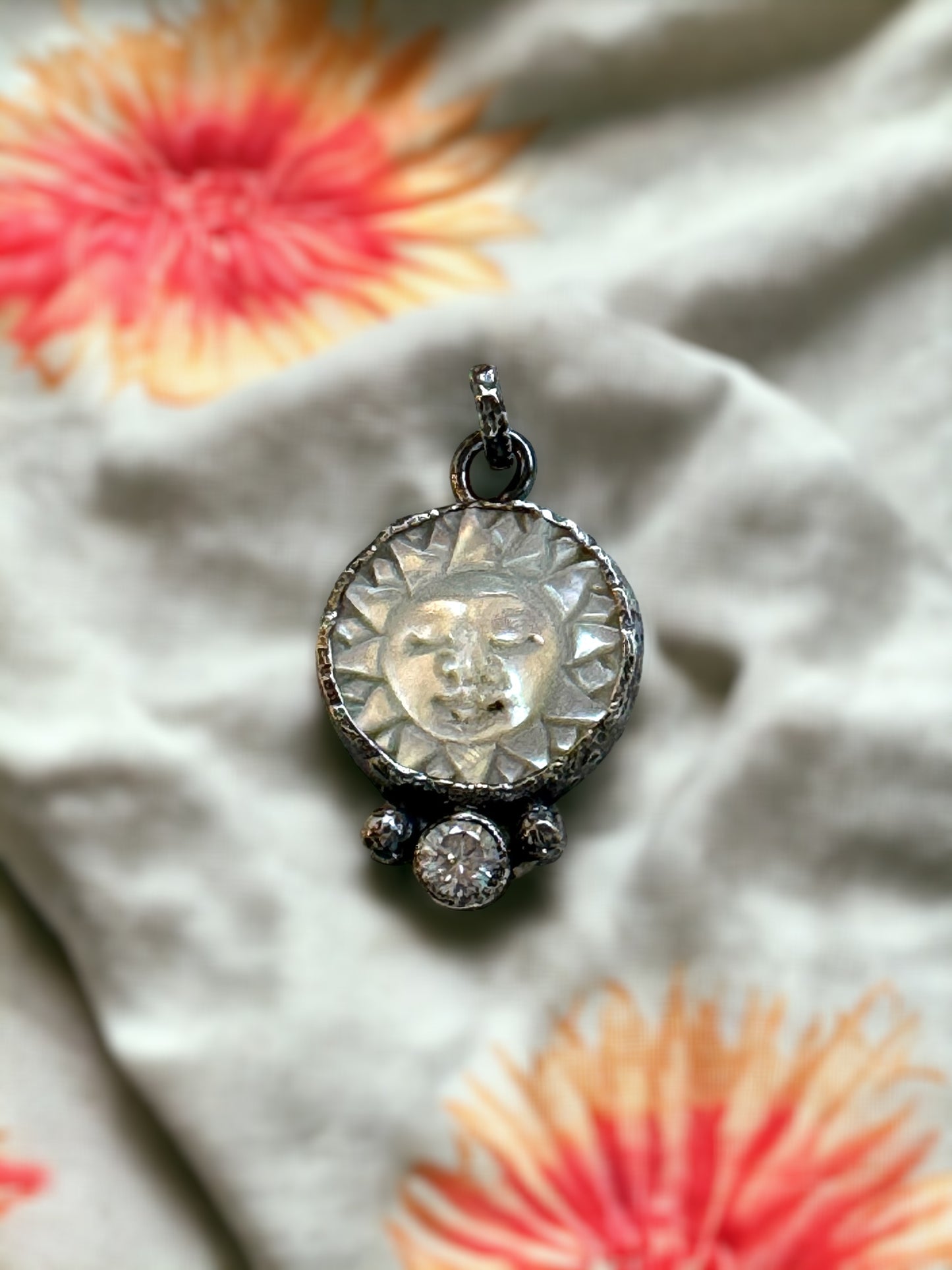 Celestial Mother of Pearl Sun-Face Pendant