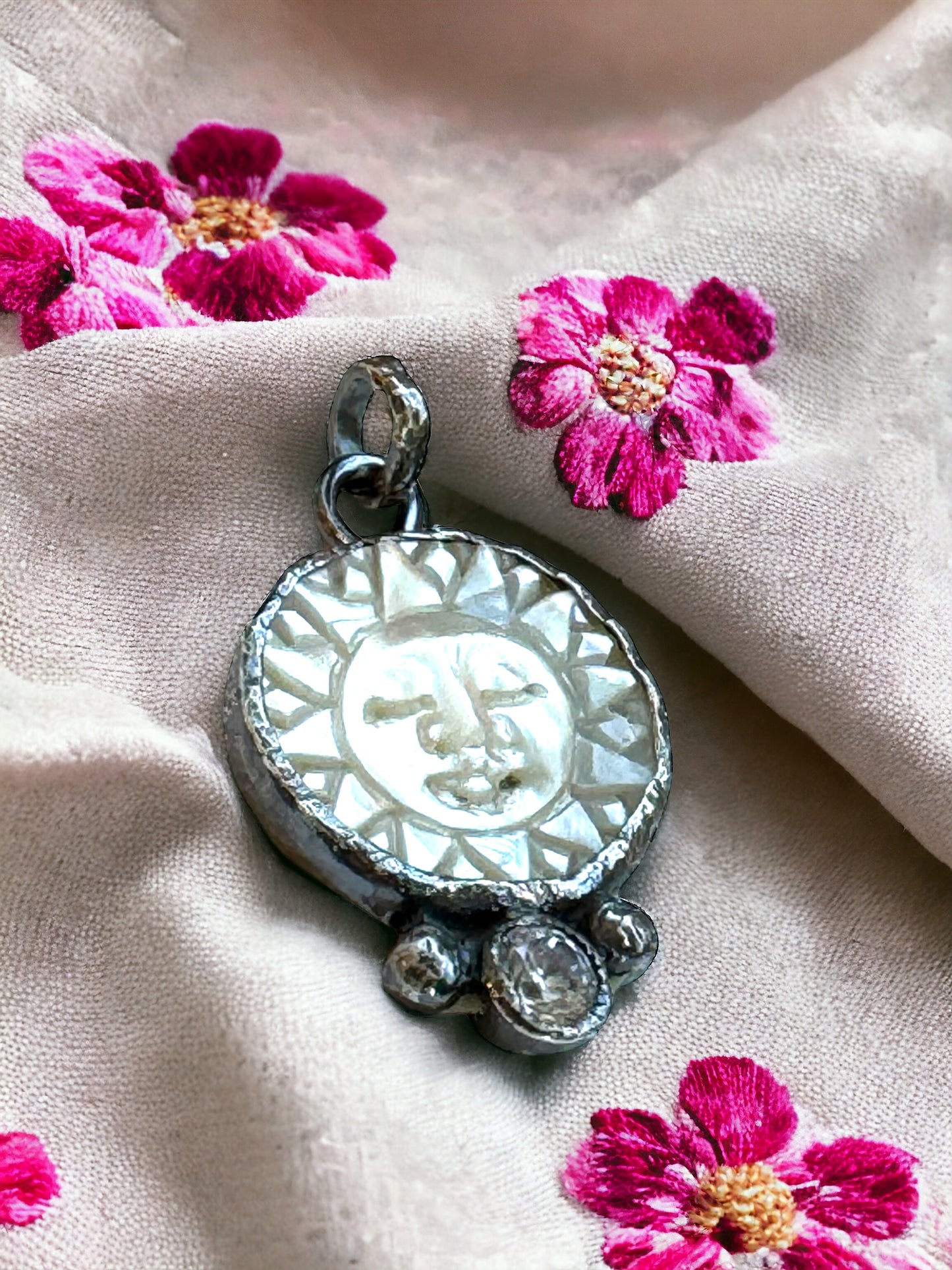 Celestial Mother of Pearl Sun-Face Pendant