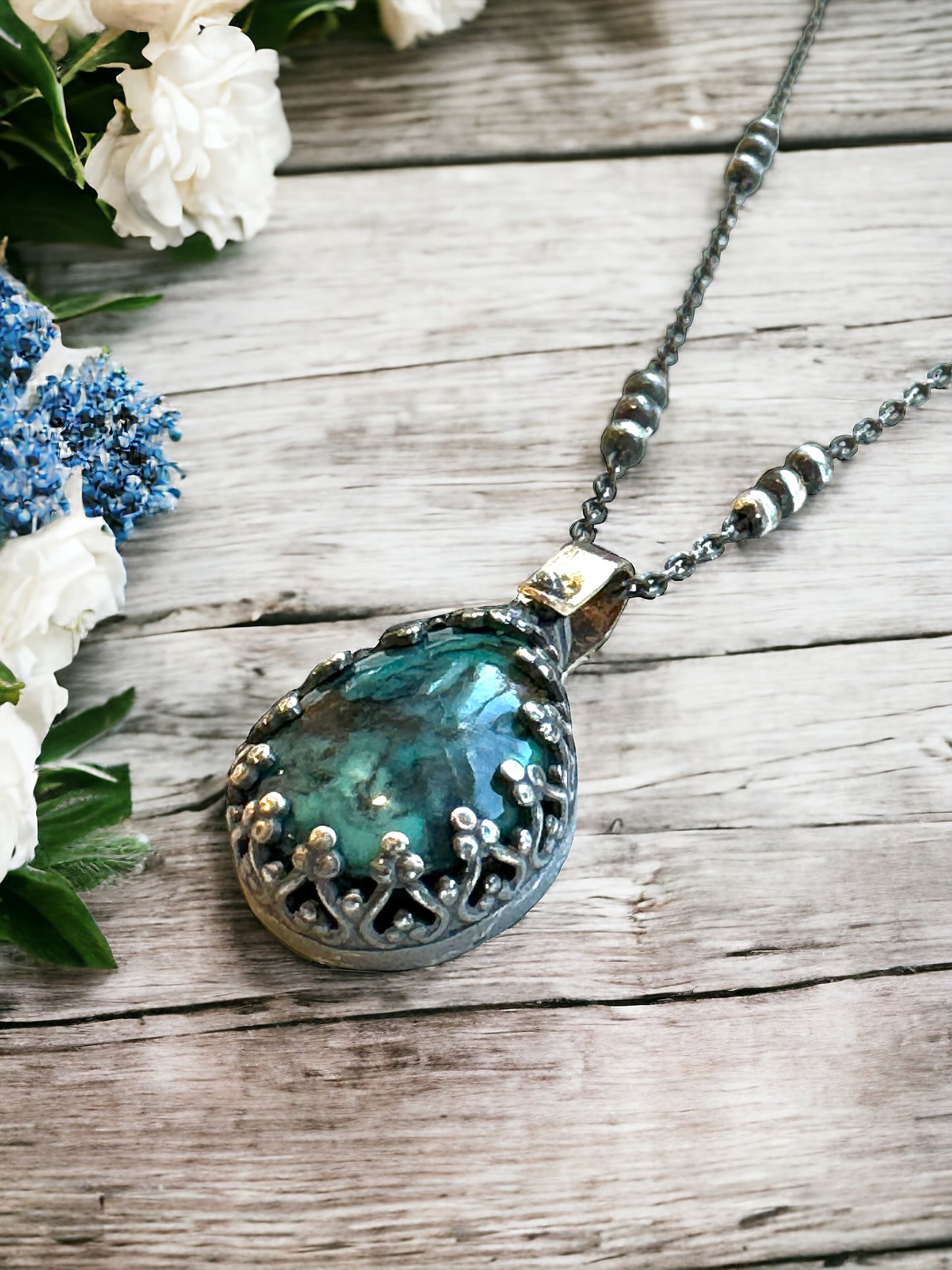 Turquoise Teardrop Pendant with Rose-Gold Bail