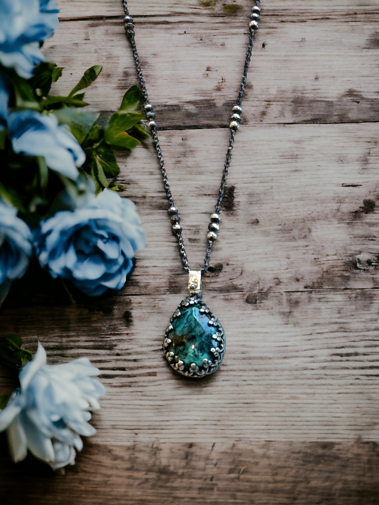 Turquoise Teardrop Pendant with Rose-Gold Bail