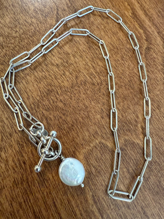 Sterling and Pearl Paperclip Toggle