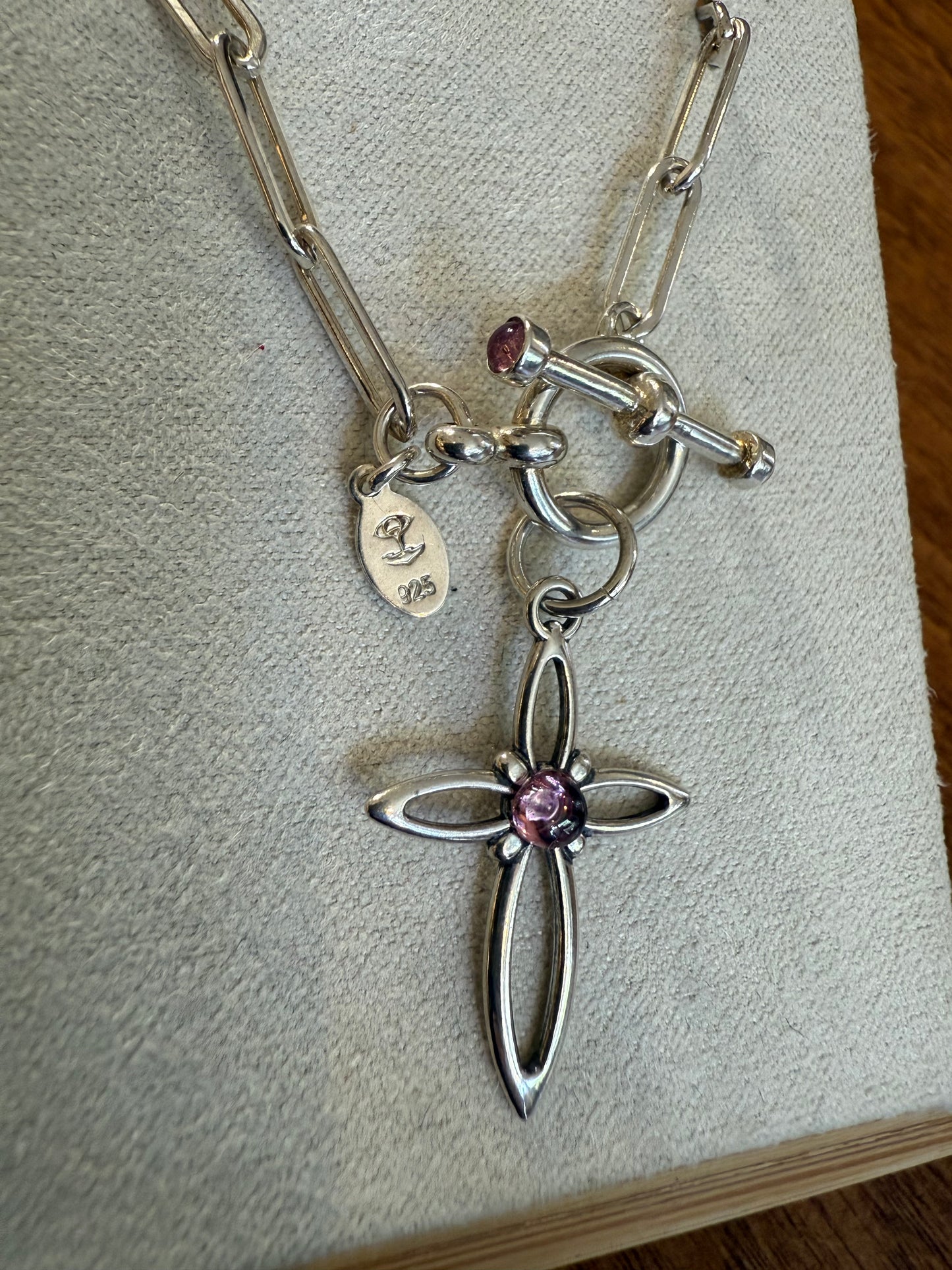Tourmaline Petite Cross/Toggle Paperclip Necklace