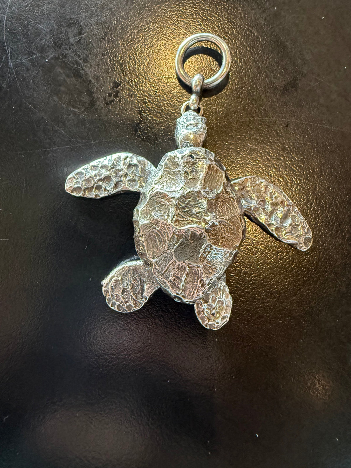 Articulated large lost-wax cast turtle charm, right side up