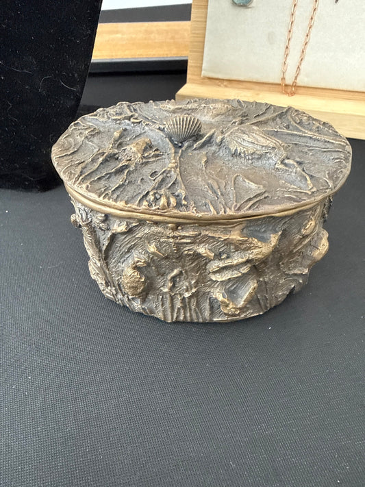 Mid-Atlantic Marsh Bird Box — cast bronze lidded box with marsh bird relief