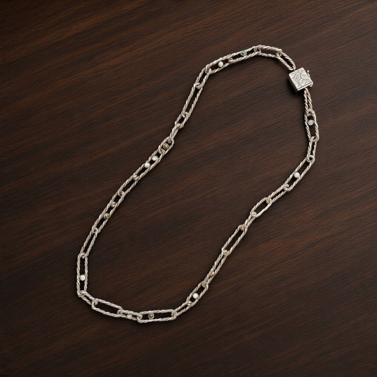 Black and white opal and moonstone necklace in a hand-twisted sterling silver chain