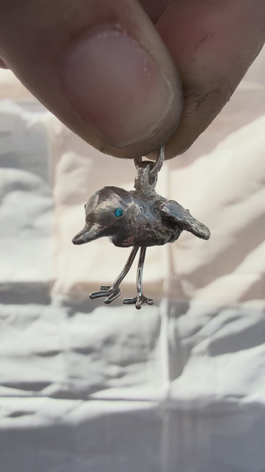 Dimensional Sterling Cast Plover with Aquamarine Eyes
